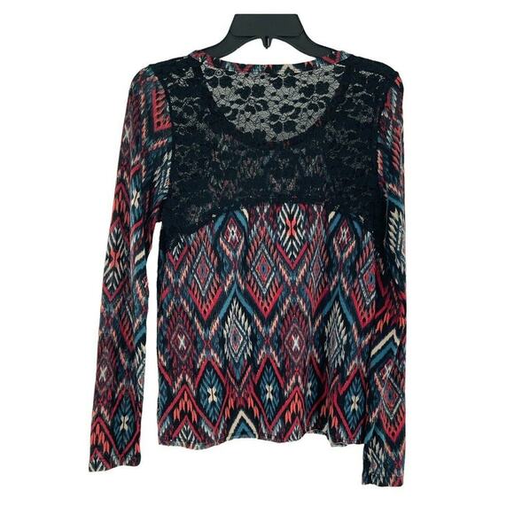 Maurices Top Womens Large Multicolor Aztec Print Floral Lace Long Sleeves Casual - Picture 5 of 10